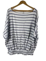 Cato 18W 20W 1X Shirt Knit Tunic Top White Navy Blue Stripe Textured Nautical - £29.27 GBP