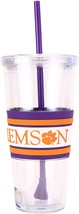 Double Wall Tumbler with Straw 22oz Single Cup Twist on Lid (Clemson) - £13.35 GBP