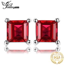 JewelryPalace Square Genuine Princess Cut Red Garnet 925 Silver Stud Earrings fo - £15.02 GBP