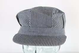 Vintage 50s Hickory Striped Denim Railroad Conductor Hat Cap Fitted 7 1/8 USA - £46.67 GBP