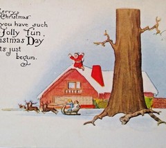 Santa Claus Christmas Postcard Kids Steal Sled Reindeer Pink Of Perfection 1915 - £23.47 GBP