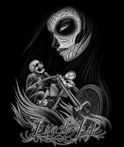 LIVE THE LIFE BIKER LADY FACE MOON BLACK TEE SHIRT SIZE XXL men women ad... - $6.60