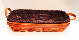 Longaberger Bread Basket Fathers Day Paisley Liner Leather Handles Red Green - $34.99