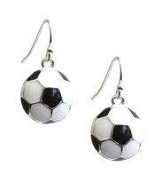 Soccer Ball Dangle Drop Earrings White Gold - £9.82 GBP