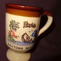 Vintage Daytona Beach Florida Ocean Palm Tree Coffee Mug 12 oz Cup Ceramic - £11.90 GBP