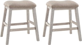 Modern 24&quot; Counter Height Upholstered Barstool, 2 Count, Whitewash, By Signature - £114.28 GBP