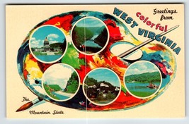 Postcard Greetings From West Virginia Chrome Paint Pallet Paintbrush Mountain - £7.24 GBP
