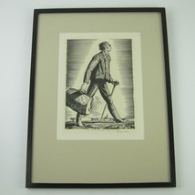 Rockwell Kent Signed Print Ishmael Carrying Carpet Bags from Moby Dick Framed - £1,563.67 GBP