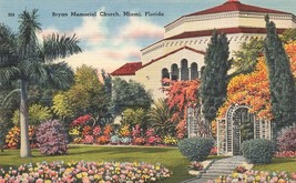 Florida Fl Miami Bryan Memorial Church Linen Unp Flowers Postcard K42 - £6.18 GBP