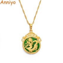 Anniyo Green Stone Dragon Pendant Necklaces Women Amulet Chinese Culture Style E - £14.08 GBP