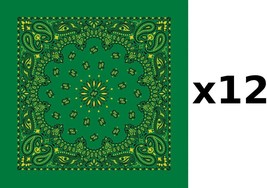 100% Cotton Made in USA Bandanna (Kelly Gree/Yellow) DOZEN Paisley 22&quot; x... - £29.06 GBP