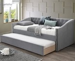 Velvet Upholstered Nailhead Trim Day Bed With Trundle, Grey - $679.99
