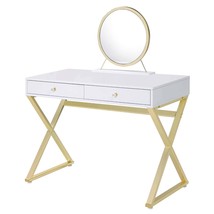 Coleen Vanity Desk w/Mirror &amp; Jewelry Tray, White &amp; Gold Finish - $318.00