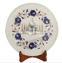 10&quot; Round Marble Inlay Plate with Taj Mahal Design | Semi-Precious Stone Decor - £178.08 GBP