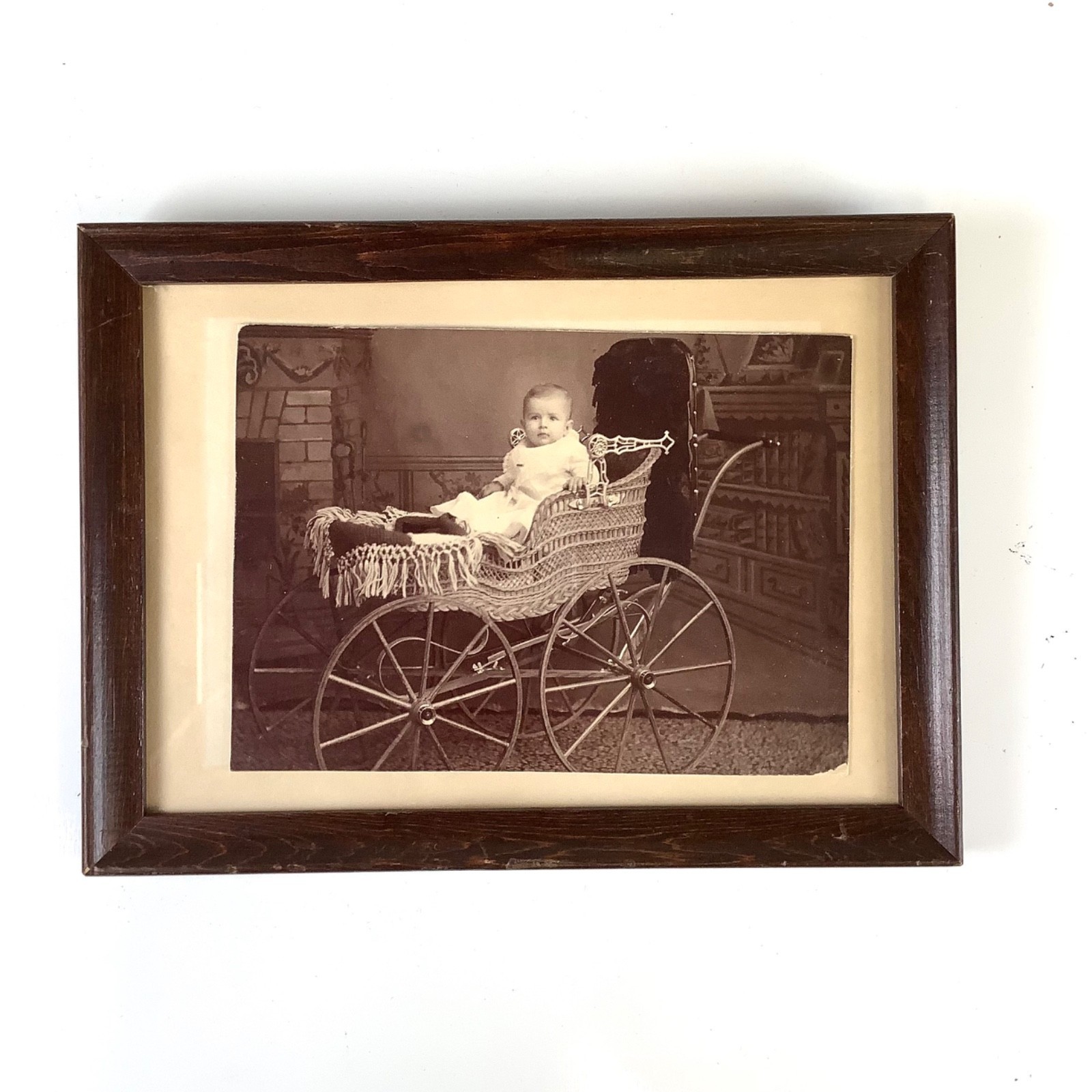 Antique Baby Photo Girl Wicker Baby Carriage Real Photograph Early 1900s... - $5.00