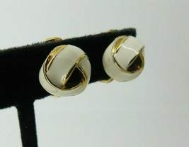 Monet Clip Earrings Luxury White Enamel Smooth Knot Design 11mm High Open Work - £12.50 GBP