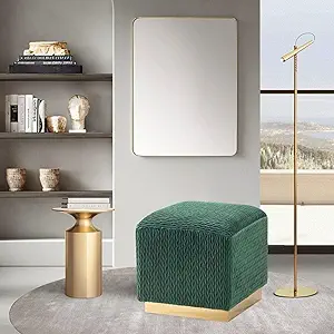 Swell Ottoman Textured Velvet Upholstery Smooth Gold Tone Square Metal B... - $324.99