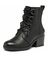 SOREL Women&#39;s Cate Lace Bootie Rain Boot Size 9.5M Black Waterproof Leather - £122.44 GBP