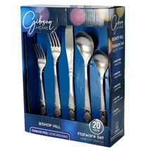 Gibson Home Bishop Hill 20 Piece Stainless Steel Floral Flatware Set in Matte Si - $80.99