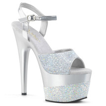 Sale Pleaser ADORE-709-2G 7&quot; Heel Platform Ankle Strap Silver Glitter Shoes 8 - £36.98 GBP