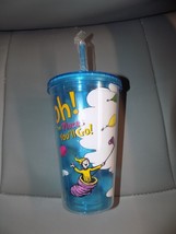Dr Seuss Insulated Plastic Cup Oh The Places You&#39;ll Go Blue Travel Tumbler NEW - £15.96 GBP