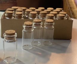 Mini Clear Glass Jars Bottles Cork Stoppers 1-1/2&quot; Tall X 3/4 Inches 24 ... - $13.86