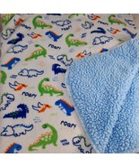 Kidgets Dinosaur Baby Blanket Sherpa Blue Green white ROAR dinos boy plu... - $445.74 MXN