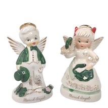 Vintage 1950s NAPCO March Angel Month Figurines Boy &amp; Girl Irish Clover Japan - £27.08 GBP
