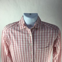Faconnable Mens Button Front Shirt Pink White Plaid Long Sleeves 100% Cotton XS - £12.57 GBP