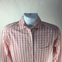 Faconnable Mens Button Front Shirt Pink White Plaid Long Sleeves 100% Co... - $15.99
