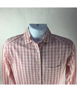 Faconnable Mens Button Front Shirt Pink White Plaid Long Sleeves 100% Co... - $15.99
