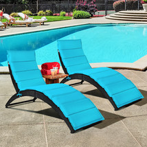 2PCS Folding Patio Rattan Lounge Chair Chaise Cushioned Portable Lawn Turquoise - £246.14 GBP