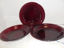 Fire King Anchor Hocking Royal Ruby:   3 &quot;flat&quot; rimmed clear  soup bowls... - $28.46