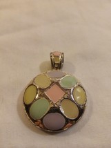 Vintage Pastel Stoned and Silver tone Circle Shaped Pendant/ Charm - £8.70 GBP