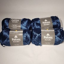 Lot of 4 Patons Metalic Steel Blue 3 oz Nylon Acrylic Wool Yarn Skeins #95134 - £21.46 GBP