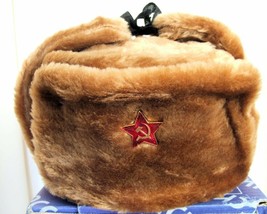 Authentic Russian Military Camel Brown KGB Ushanka Hat W/ Soviet Red Sta... - £30.25 GBP