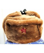 Authentic Russian Military Camel Brown KGB Ushanka Hat W/ Soviet Red Sta... - £30.08 GBP