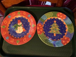 2 Sue Pipkin Christmas Plates Sango Popurri Christmas Pine &amp; Frosty Magic - £12.60 GBP