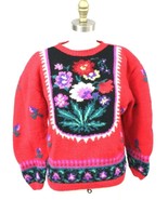 HEIRLOOMS Hand Knit Womens Sz L/XL  COLORFUL Sweater Vtg 1990s Cottage Core wool - $87.12