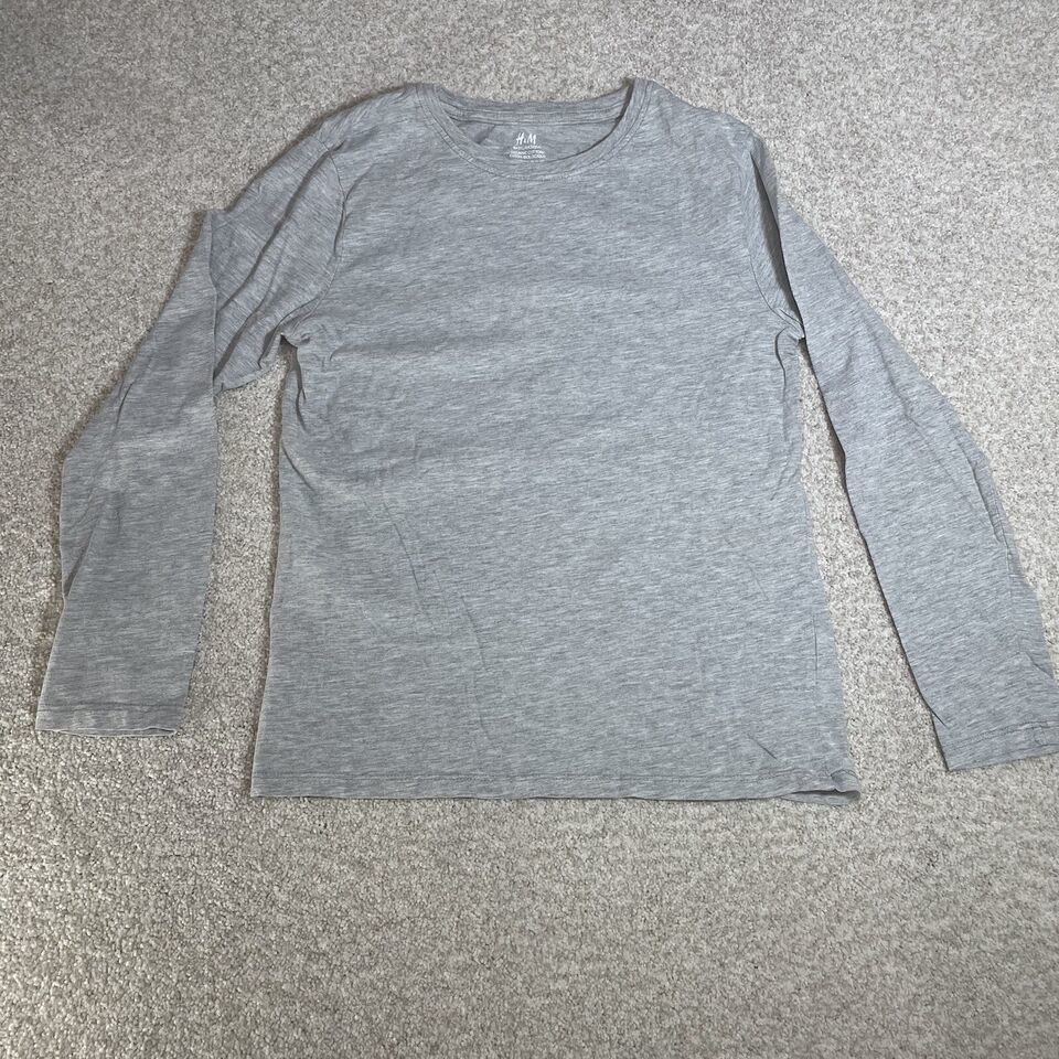 H&M Long-Sleeved Basic Crew Neck Cotton T Shirt Grey Size 10-12y - $9.99
