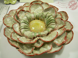 Flower Bloom * C Peterson 2021 * Centerpiece Folk Art Pottery Smokers Party Tray - £201.77 GBP