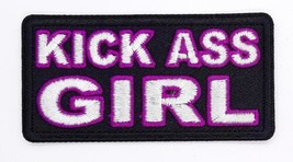 Kick Ass Girl - Pink Iron On Sew On Embroidered Patch 3 &quot; X 1 1/2&quot; - £3.89 GBP