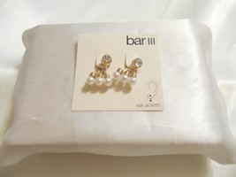 Bar 111 Gold Tone Simulated Diamond Ear Jacket Sim.Pearl Post Earrings A703 - £8.26 GBP