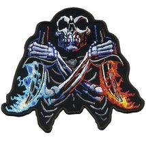 Fire Daggers Skull Back Patch Mean Evil Quality Iron On &amp; Sew On For Biker Vest! - £22.37 GBP