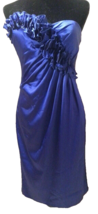 Maggy London Evening Gown Party Prom Dress Blue Size 8 Strapless Ruffled Top - £30.27 GBP