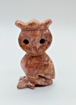 Vtg Hand Carved Stone Owl Big Eyes Browns Tans Creams Heavy 3.5 Inches Tall - £13.37 GBP