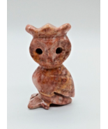 Vtg Hand Carved Stone Owl Big Eyes Browns Tans Creams Heavy 3.5 Inches Tall - £13.22 GBP