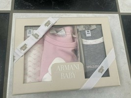 NIB 100% AUTH Armani Baby Regalo 3 Pieces Bodysuits Gift Set Sz 9M - £101.53 GBP