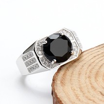 925 Sterling Silver Men Ring with Geometric Black Big CZ Stone Simple Rings with - £24.83 GBP