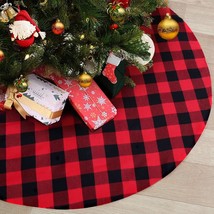 Christmas Tree Skirt 36Inch Plaid Tree Skirts Black And Red Round Christ... - £16.46 GBP